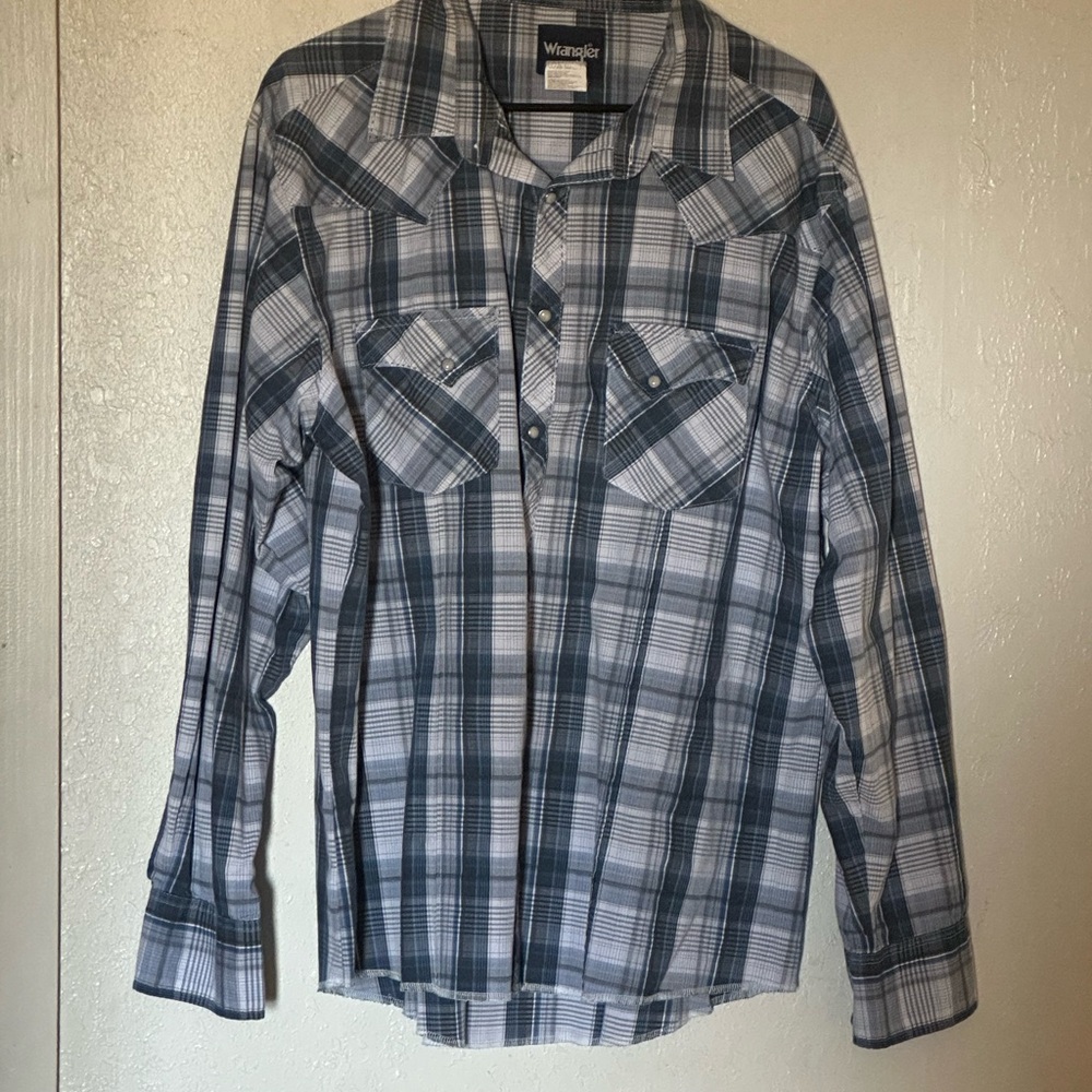 Pre-Owned Wrangler Casual Button-Down Shirt Men's XXL White/Blue